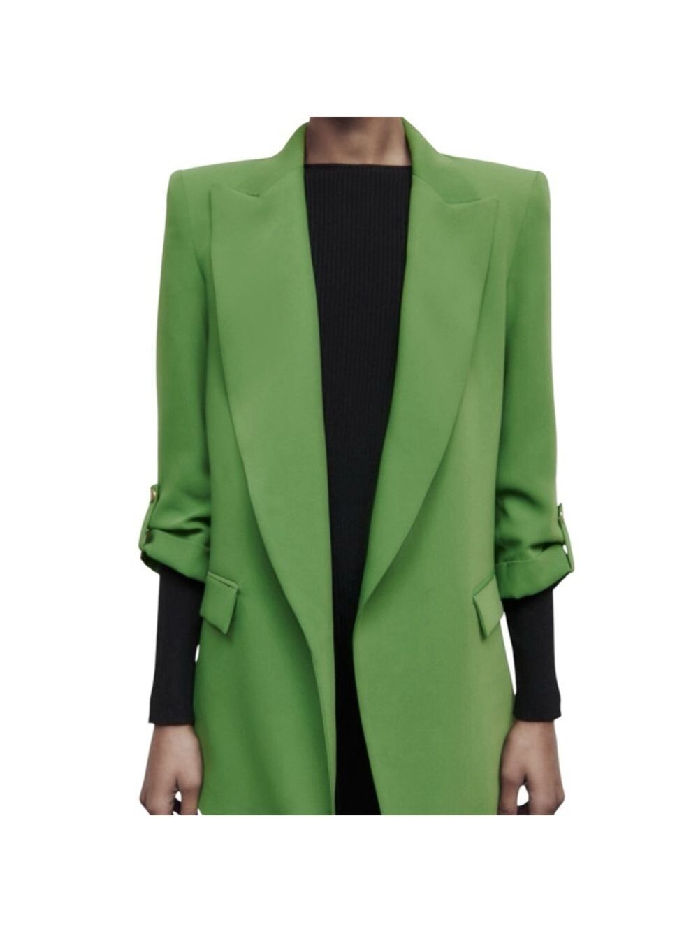 Zara Open Front Blazer with Cuffed Rolled Up Sleeves in Kelly Green 3666/666